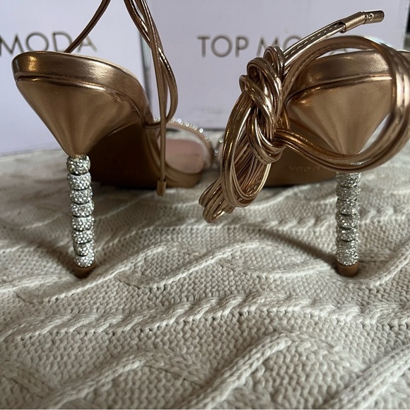 Top Moda Bridget Rose Gold Tie Up Ankle sandal Heel Women’s Size 7 - Picture 5 of 14